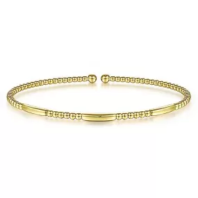 14K Y Gold Bead with Bar Open Bangle