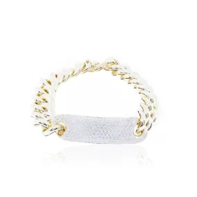 18K YELLOW GOLD HEAVY CURB LINK BRACELET WITH PAVE DIAMOND ID PLATE