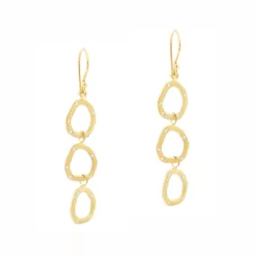 18K YELLOW GOLD TRIPLE OPEN CIRCLE DIAMOND DANGLE EARRINGS