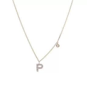 ADJUSTABLE 16-INCH 14K YELLOW GOLD PAVE DIAMOND LETTER P NECKLACE