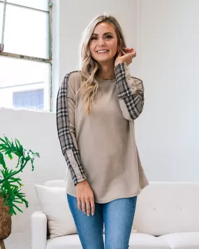 Brynn Taupe and Plaid Long Sleeve Top