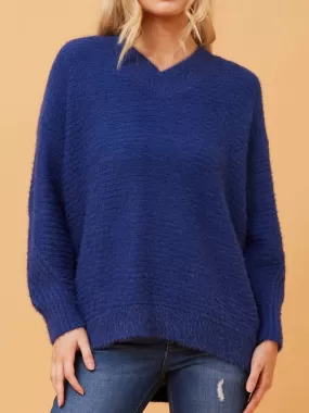 CAROLINE K MORGAN EYELASH RIB KNIT V NECK