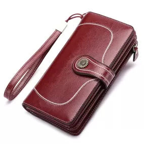 Genuine Leather Long Section Four Clover Zipper Wallet