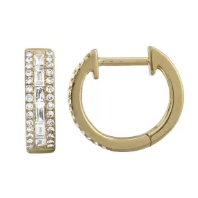 Gold Round and Baguette Huggie Earrings