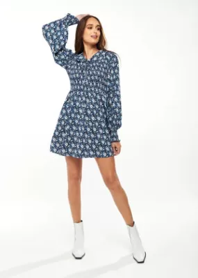 Liquorish Floral Print Smock Mini Dress Peter Pan Collar