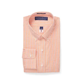 Long Sleeve Orange and White Classic Button Down Collar Check Shirt with Magnetic Closures