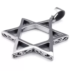 Men Gothic Star of David Stainless Steel Pendant Necklace, Black Silver, 24 inch Chain