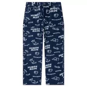 Printed Denim Baggy Jeans - Indigo