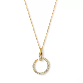 Set yellow 14k gold Singapore chain Nail Pendant with CZ - 223270