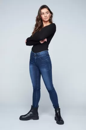 SIENNA - Double Stacked Regular Rise Skinny - Dark Blue Wash