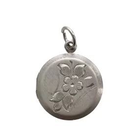 V I N T A G E // forget me not memories / sterling silver engraved floral round locket / a pendant